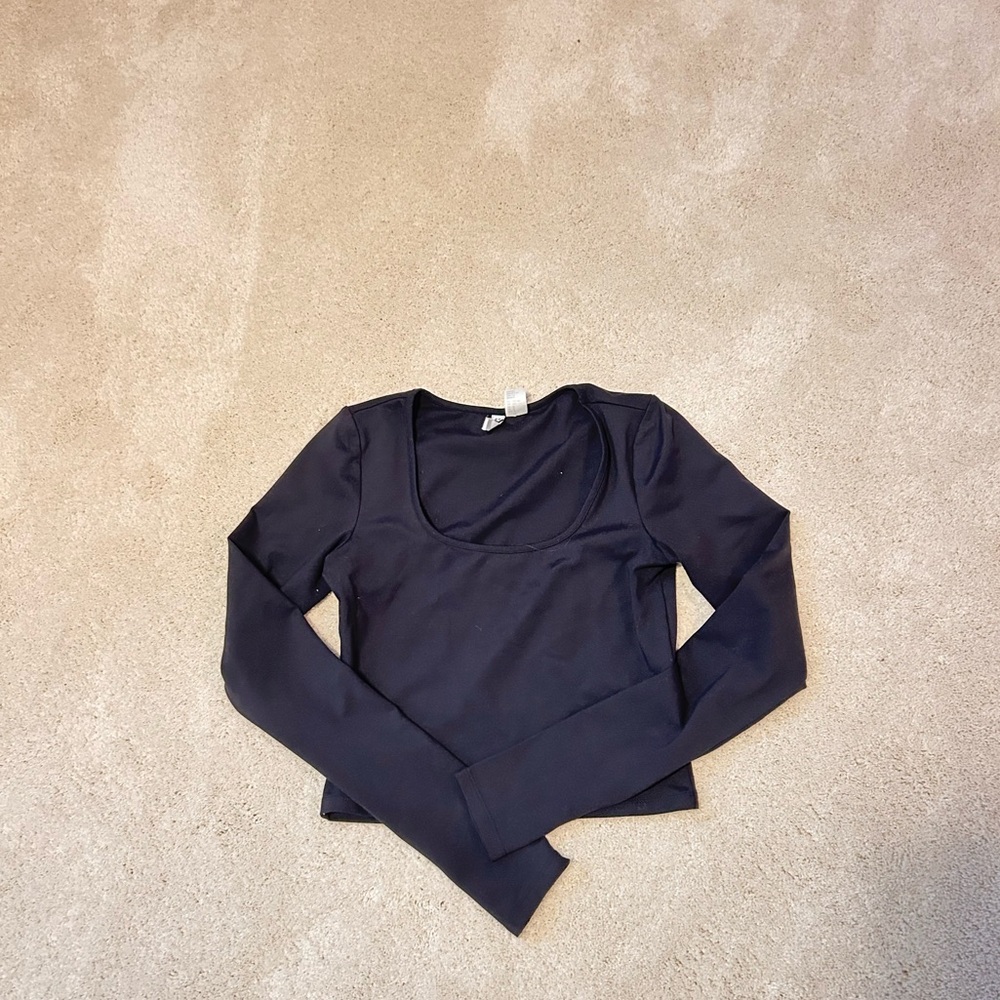 Long Sleeve Black Square Neck Top